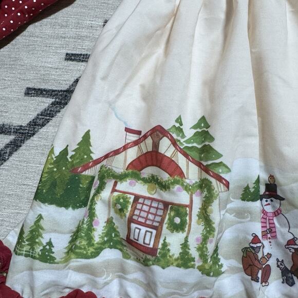Baby Girl 18 Mo Christmas Scene Dress Cotton Plaid Sash Buttons Ruffle Snowman - Picture 6 of 8